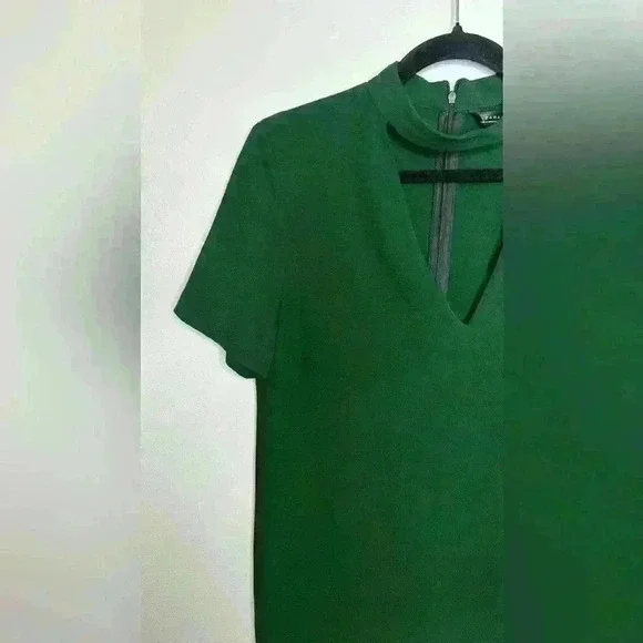 Zara V neck Green Short Sleeves Cut Out Choker Dress Size S - Picture 5 of 7